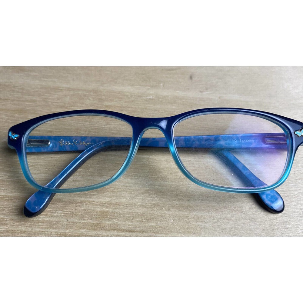 Lilly Pulitzer Sandrine Girls AQ Aqua Plastic Rectangle Eyeglasses 46mm